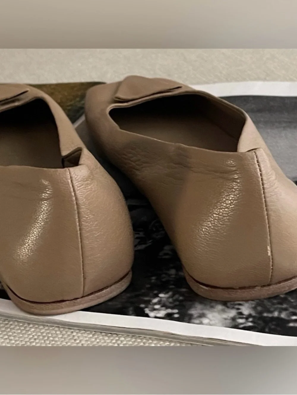 Jil Sander Beige Square-Toe Leather Flats